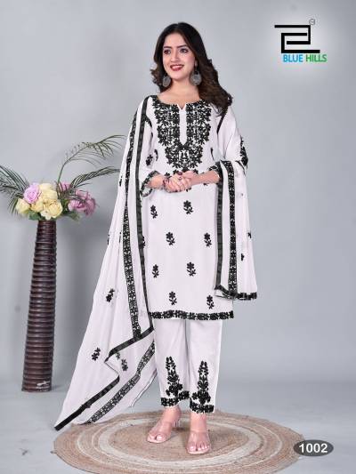 BLACK & WHITE BY BLUE HILLS THREAD EMBROIDERY SALWAR KAMEEZ WHOLESALER IN INDIA
